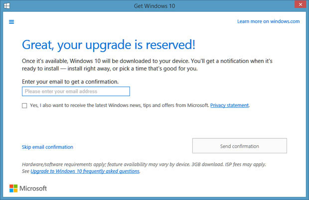 Source: NetworkWorld - http://www.networkworld.com/article/2929473/microsoft-subnet/reserve-your-free-windows-10-upgrade-download-available-on-july-29.html